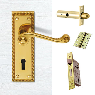 Image: External FG1 Georgian Suite Lever Back Door Handle Pack - Brass Finish