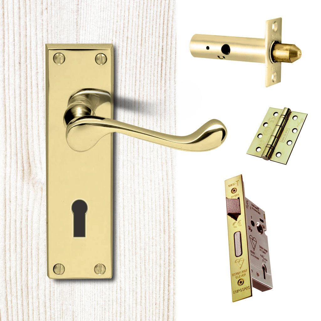 External DL54 Victorian Scroll Lever Back Door Handle Pack - Brass Finish