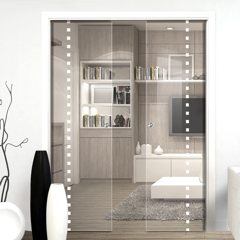 Balerno 8mm Clear Glass - Obscure Printed Design - Double Evokit Pocket Door