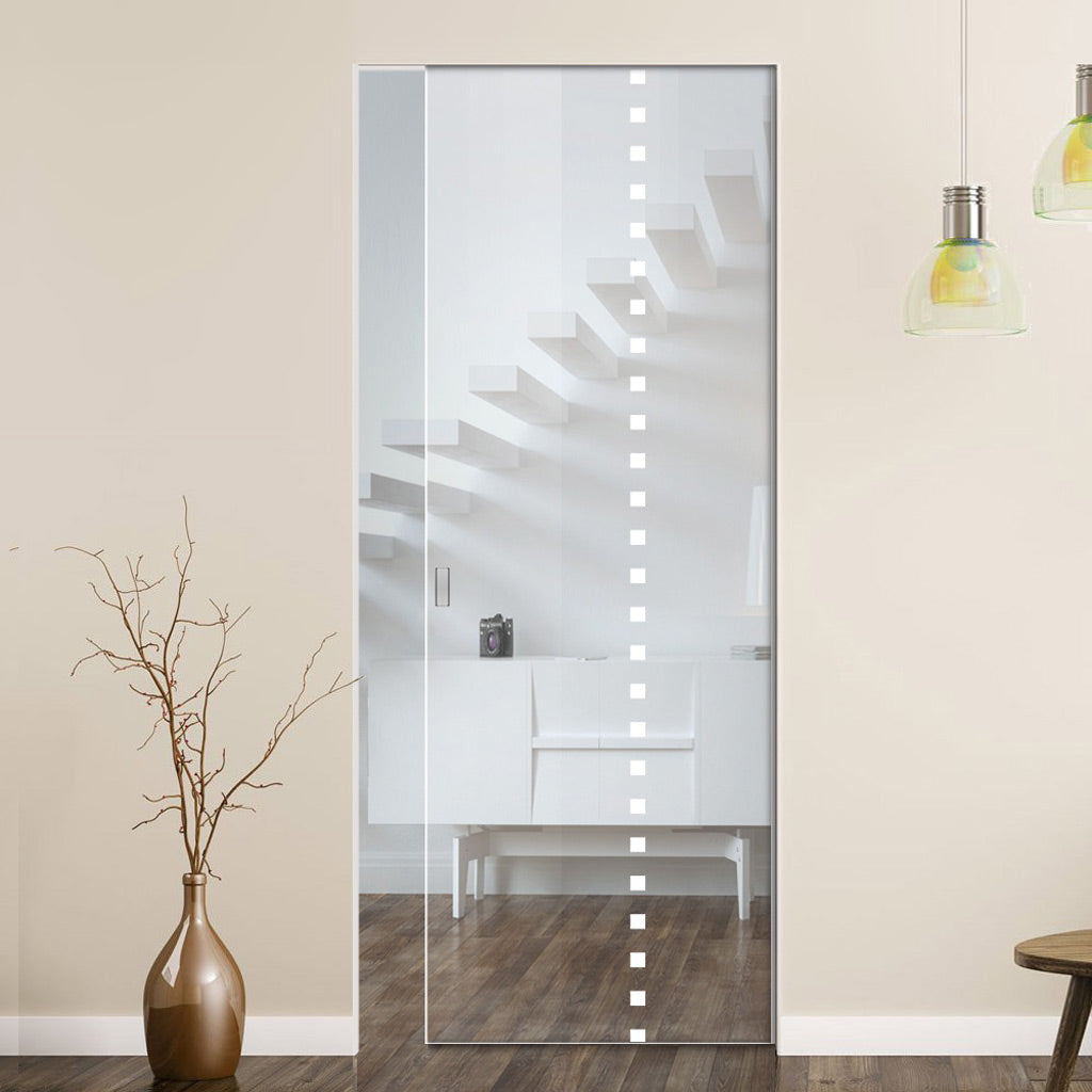 Balerno 8mm Clear Glass - Obscure Printed Design - Single Absolute Pocket Door