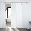 Single Glass Sliding Door - Solaris Tubular Stainless Steel Sliding Track & Balerno 8mm Obscure Glass - Obscure Printed Design