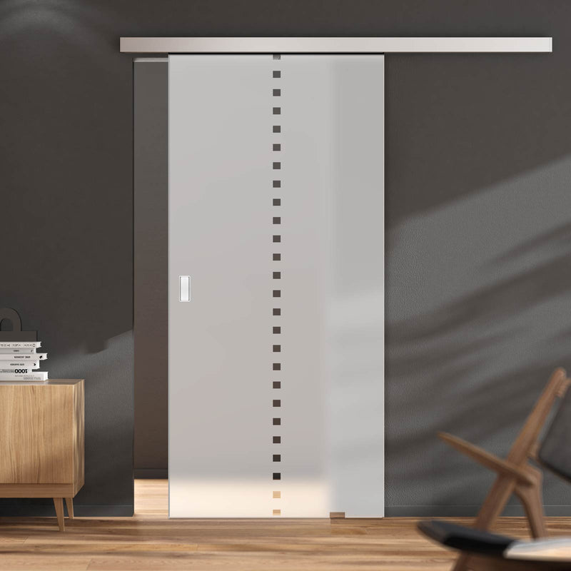 Single Glass Sliding Door - Balerno 8mm Obscure Glass - Clear Printed Design - Planeo 60 Pro Kit