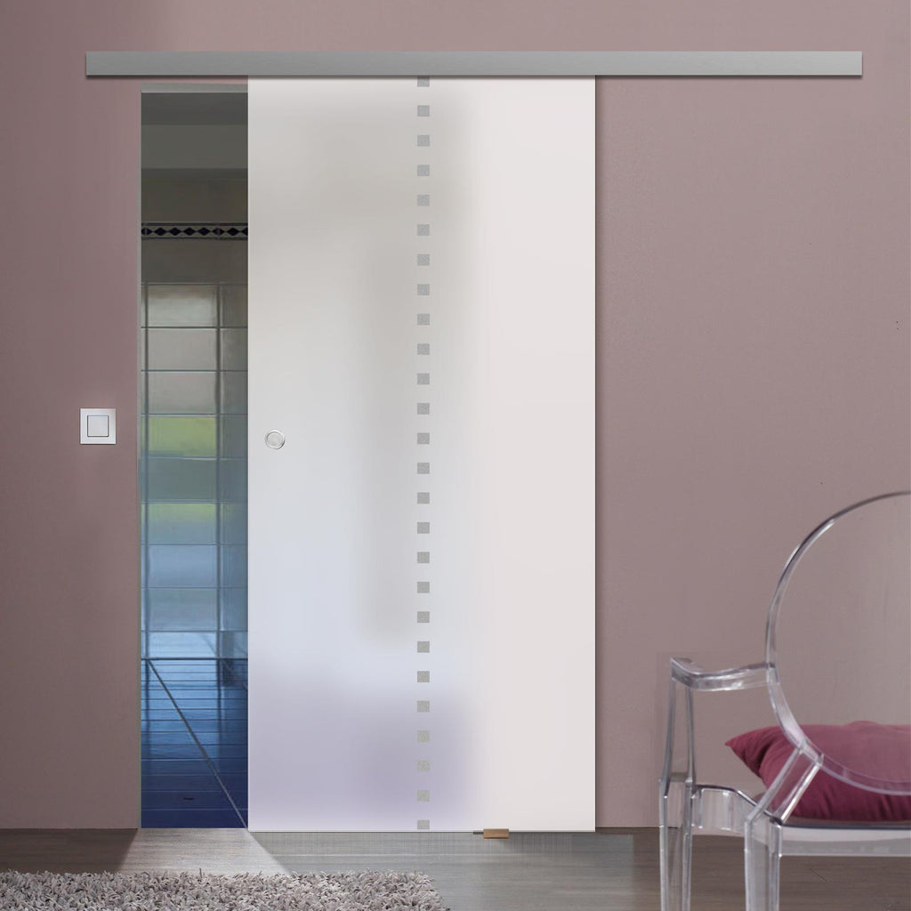 Single Glass Sliding Door - Balerno 8mm Obscure Glass - Obscure Printed Design - Planeo 60 Pro Kit