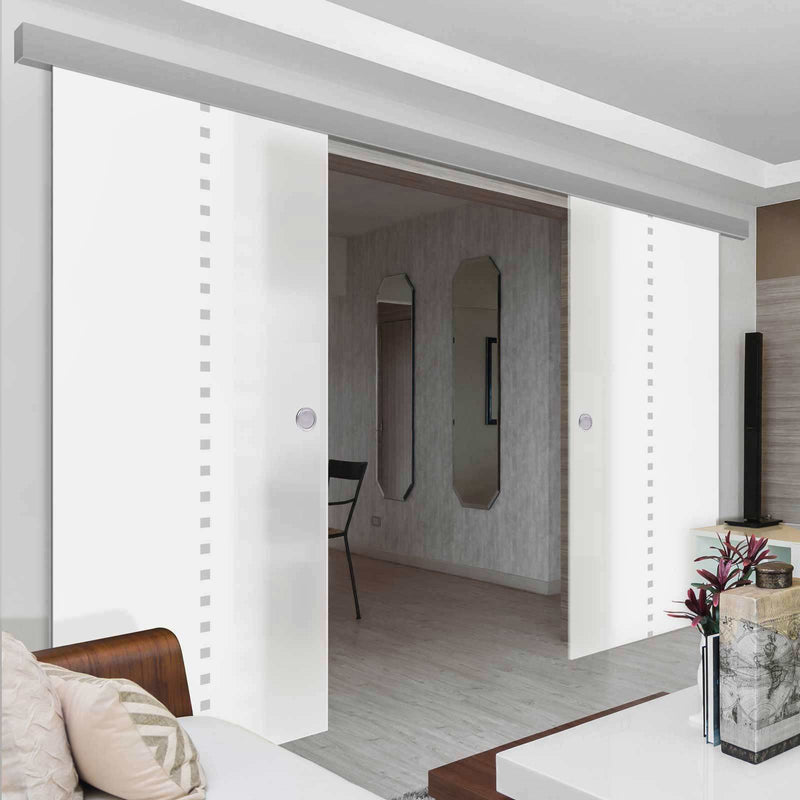 Double Glass Sliding Door - Balerno 8mm Obscure Glass - Obscure Printed Design - Planeo 60 Pro Kit