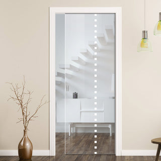 Image: Balerno 8mm Clear Glass - Obscure Printed Design - Single Evokit Glass Pocket Door