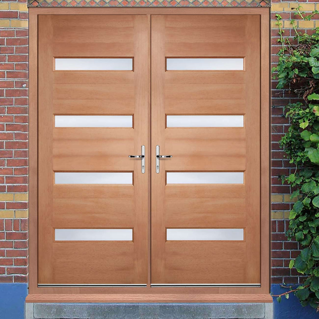 Balham Hardwood Double Door and Frame Set - Frosted Toughened Double Glazing, From LPD Joinery