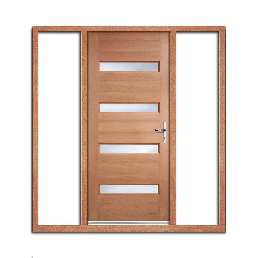 Balham External Hardwood Door and Frame Set - Frosted Double Glazing - Two Unglazed Side Screens, From LPD Joinery