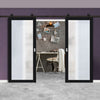 Top Mounted Black Sliding Track & Solid Wood Double Doors - Eco-Urban® Baltimore 1 Pane Doors DD6301SG - Frosted Glass - Shadow Black Premium Primed