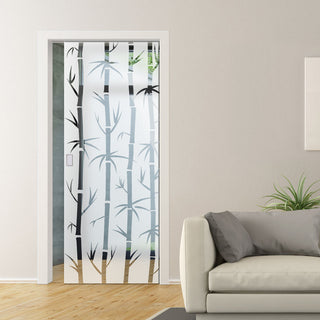 Image: Bamboo 8mm Obscure Glass - Clear Printed Design - Single Evokit Glass Pocket Door