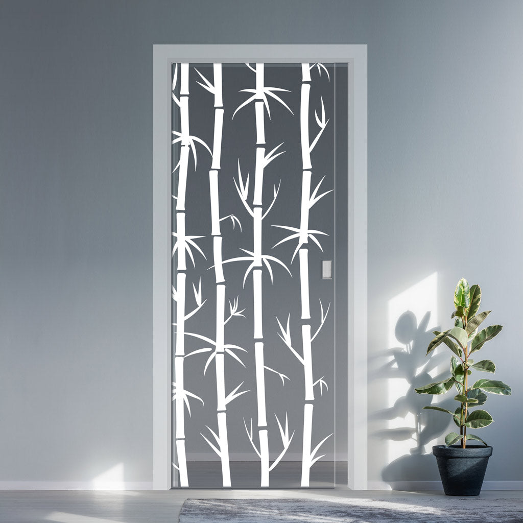 Bamboo 8mm Clear Glass - Obscure Printed Design - Single Evokit Glass Pocket Door