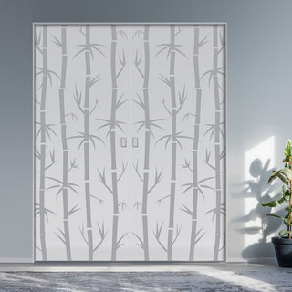 Image: Bamboo 8mm Obscure Glass - Obscure Printed Design - Double Absolute Pocket Door