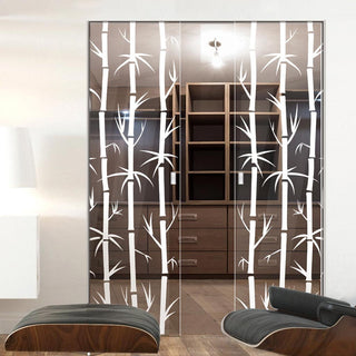 Image: Bamboo 8mm Clear Glass - Obscure Printed Design - Double Absolute Pocket Door