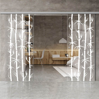 Image: Double Glass Sliding Door - Bamboo 8mm Clear Glass - Obscure Printed Design with Elegant Track