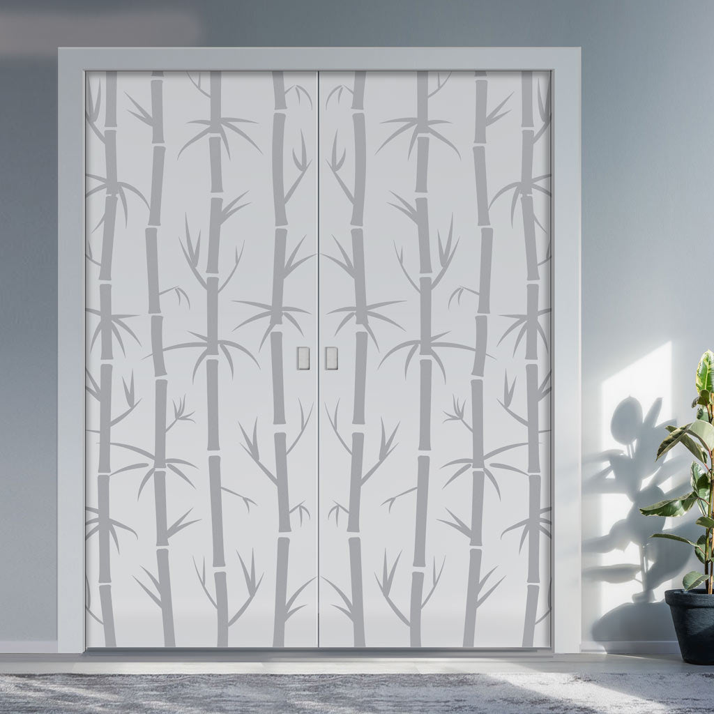 Bamboo 8mm Obscure Glass - Obscure Printed Design - Double Evokit Glass Pocket Door