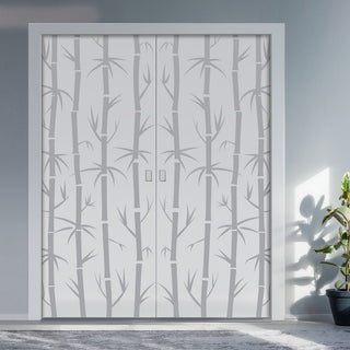 Image: Bamboo 8mm Obscure Glass - Obscure Printed Design - Double Evokit Glass Pocket Door