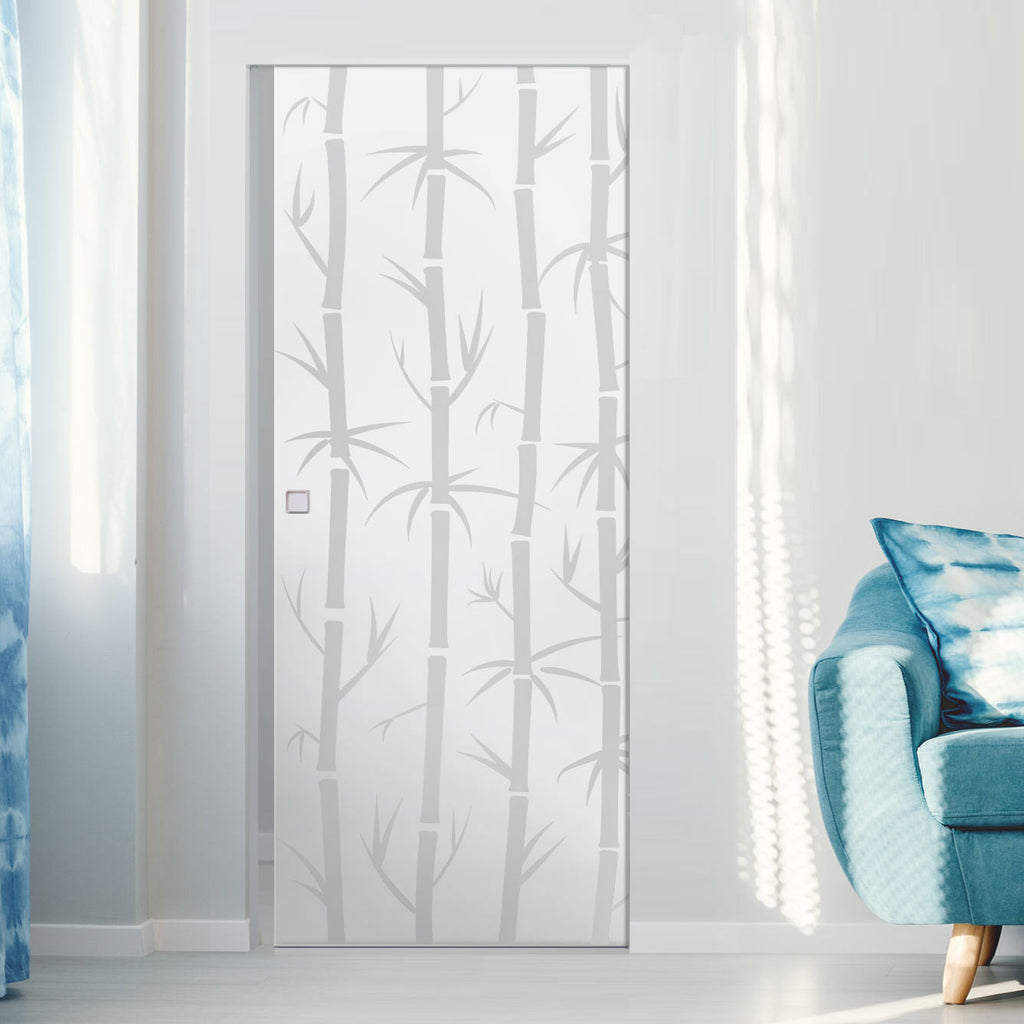 Bamboo 8mm Obscure Glass - Obscure Printed Design - Single Absolute Pocket Door