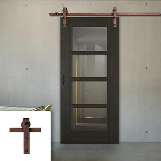 Image: Single Sliding Door & Straight Antique Rust Track - Vancouver Smoked Oak Internal Doors - Clear Glass - Prefinished