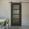 Single Sliding Door & Straight Antique Rust Track - Vancouver Smoked Oak Internal Doors - Clear Glass - Prefinished