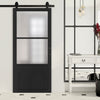 Top Mounted Black Sliding Track & Solid Wood Door - Eco-Urban® Berkley 2 Pane 1 Panel Solid Wood Door DD6309SG - Frosted Glass - Shadow Black Premium Primed