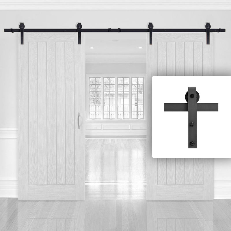 Black Double Sliding Track for Wooden Doors - Barn Style - Straight Hanger