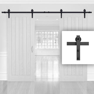 Image: Black Double Sliding Track for Wooden Doors - Barn Style - Straight Hanger