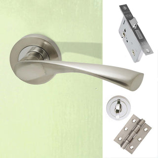 Image: Solar Bathroom Door Handle Pack - Polished Chrome - Satin Nickel