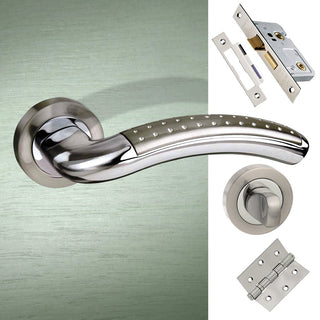 Image: Monaco Mediterranean Bathroom Lever On Rose - Satin Nickel - Polished Chrome Handle Pack