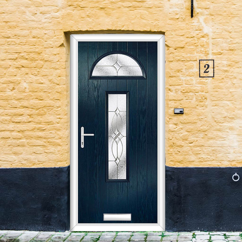 Cottage Style Belize 2 Composite Front Door Set with Flair Glass - Shown in Blue