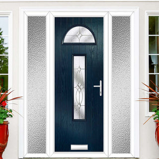 Image: Cottage Style Belize 2 Composite Front Door Set with Double Side Screen - Flair Glass - Shown in Blue