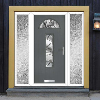 Image: Cottage Style Belize 2 Composite Front Door Set with Double Side Screen - Abstract Glass - Shown in Mouse Grey