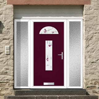 Image: Cottage Style Belize 2 Composite Front Door Set with Double Side Screen - Murano Purple Glass - Shown in Purple Violet
