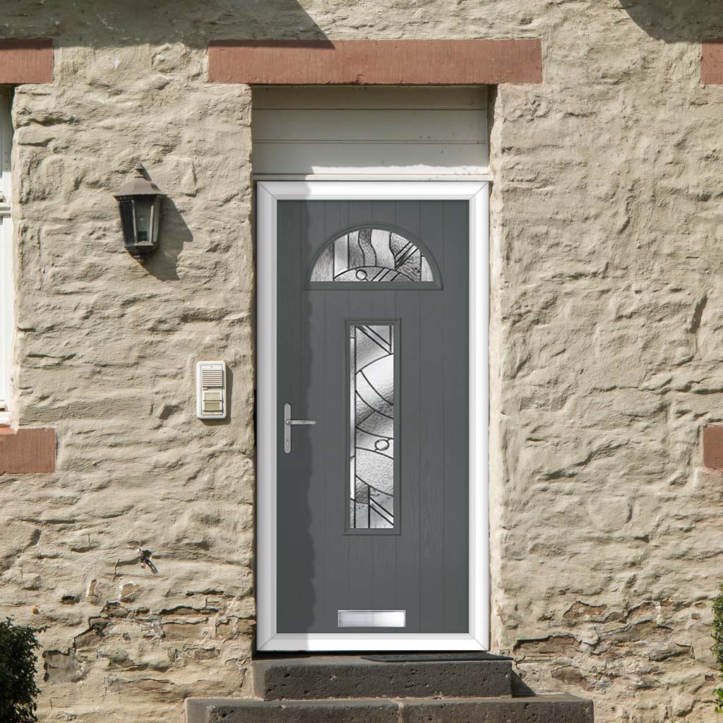 Cottage Style Belize 2 Composite Front Door Set with Abstract Glass - Shown in Mouse Grey