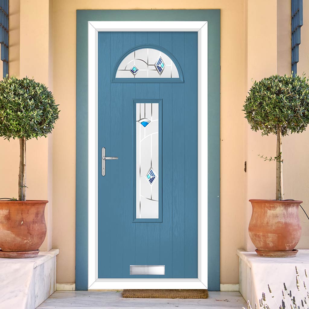 Cottage Style Belize 2 Composite Door Set with Murano Blue Glass - Shown in Pastel Blue