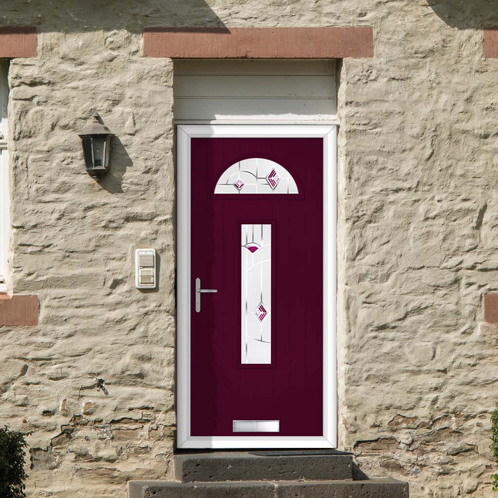 Cottage Style Belize 2 Composite Front Door Set with Murano Purple Glass - Shown in Purple Violet