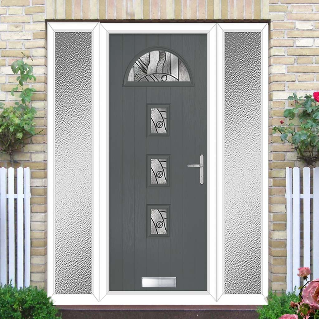 Cottage Style Belize 4 Composite Front Door Set with Double Side Screen - Abstract Glass - Shown in Mouse Grey