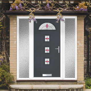 Image: Cottage Style Belize 4 Composite Front Door Set with Double Side Screen - Laptev Red Glass - Shown in Slate Grey