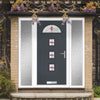 Cottage Style Belize 4 Composite Front Door Set with Double Side Screen - Laptev Red Glass - Shown in Slate Grey