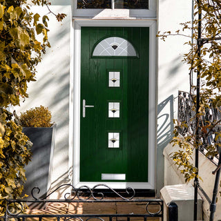 Image: Cottage Style Belize 4 Composite Front Door Set with Polar Black Glass - Shown in Green