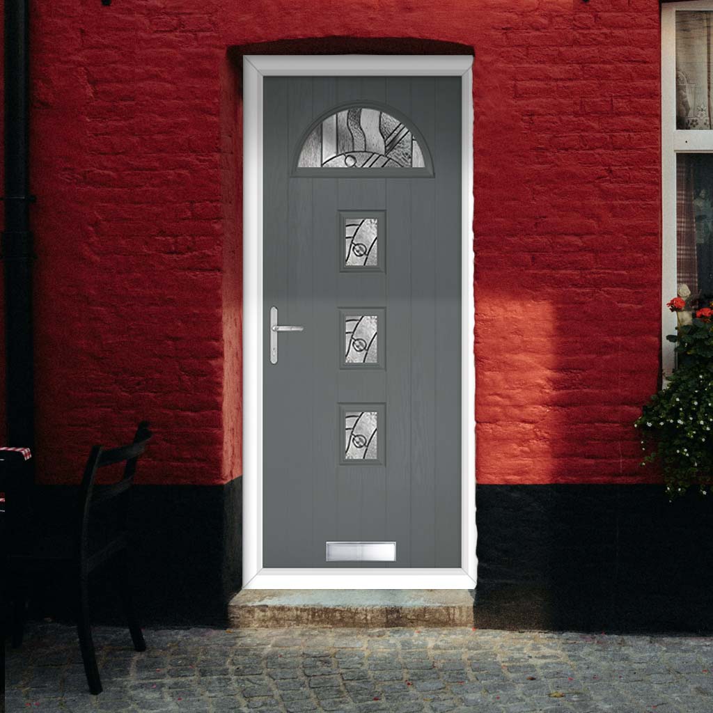Cottage Style Belize 4 Composite Front Door Set with Abstract Glass - Shown in Mouse Grey