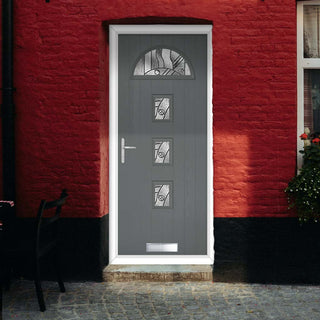 Image: Cottage Style Belize 4 Composite Front Door Set with Abstract Glass - Shown in Mouse Grey