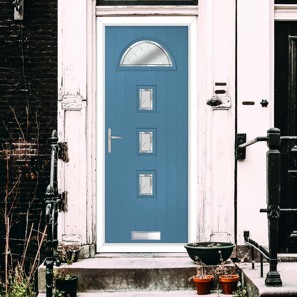 Cottage Style Belize 4 Composite Front Door Set with Diamond Cut Glass - Shown in Pastel Blue