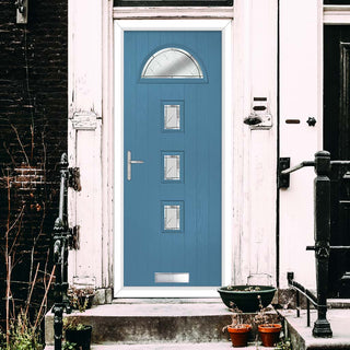 Image: Cottage Style Belize 4 Composite Front Door Set with Diamond Cut Glass - Shown in Pastel Blue