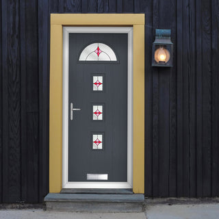 Image: Cottage Style Belize 4 Composite Front Door Set with Laptev Red Glass - Shown in Slate Grey
