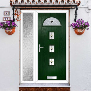 Image: Cottage Style Belize 4 Composite Front Door Set with Single Side Screen - Polar Black Glass - Shown in Green