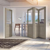 Four Folding Doors & Frame Kit - Belize Light Grey 3+1  - Clear Glass Frosted Lines - Prefinished
