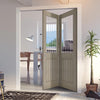 Two Folding Doors & Frame Kit - Belize Light Grey 2+0  - Clear Glass Frosted Lines - Prefinished
