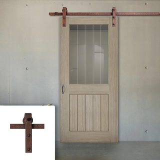 Image: Single Sliding Door & Straight Antique Rust Track - Belize Light Grey Door - Clear Glass Frosted Lines - Prefinished