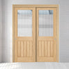 Pass-Easi Two Sliding Doors and Frame Kit - Belize Oak Door - Silkscreen Etched Glass - Prefinished