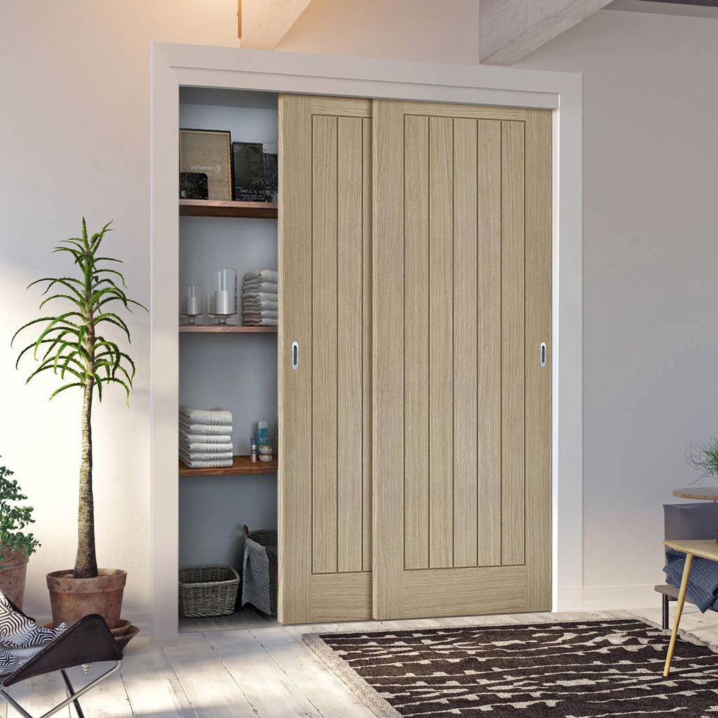 Minimalist Wardrobe Door & Frame Kit - Two Belize Light Grey Door - Prefinished