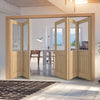 Five Folding Doors & Frame Kit - Belize Oak 3+2 - Silkscreen Etched Glass - Prefinished